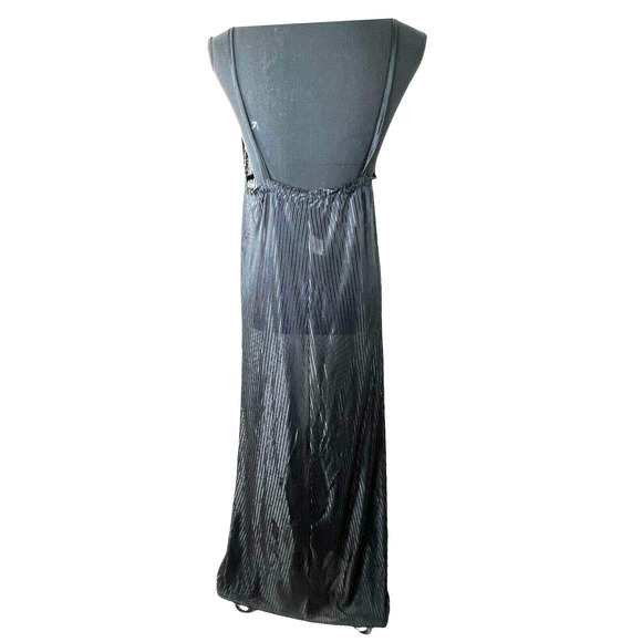 Vintage Molyclaire Black Lace Maxi Peignoir Textured Stripe Gown Matching Robe S - Picture 4 of 7